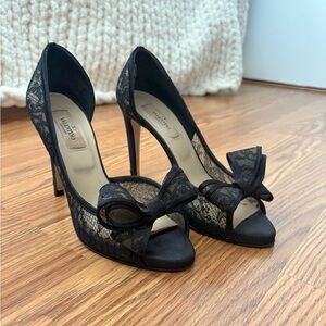 Valentino Garavani Black Lace Bow D'Orsay Pumps